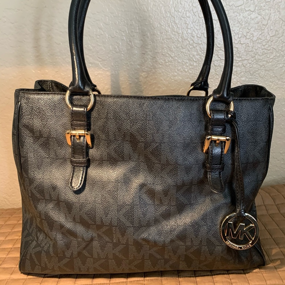 Michael Kors Black Monogram PVC Leather Tote